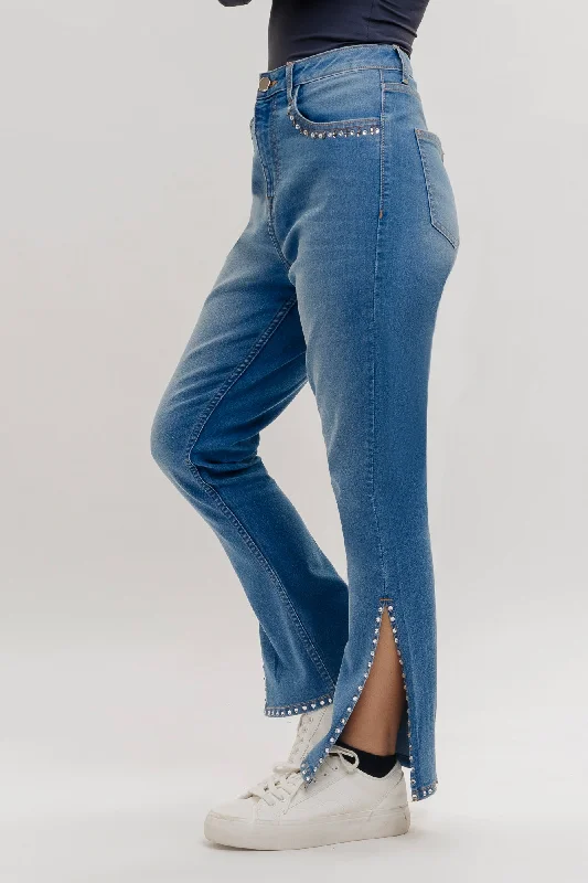 Blue Rhinestone Bootcut Jeans