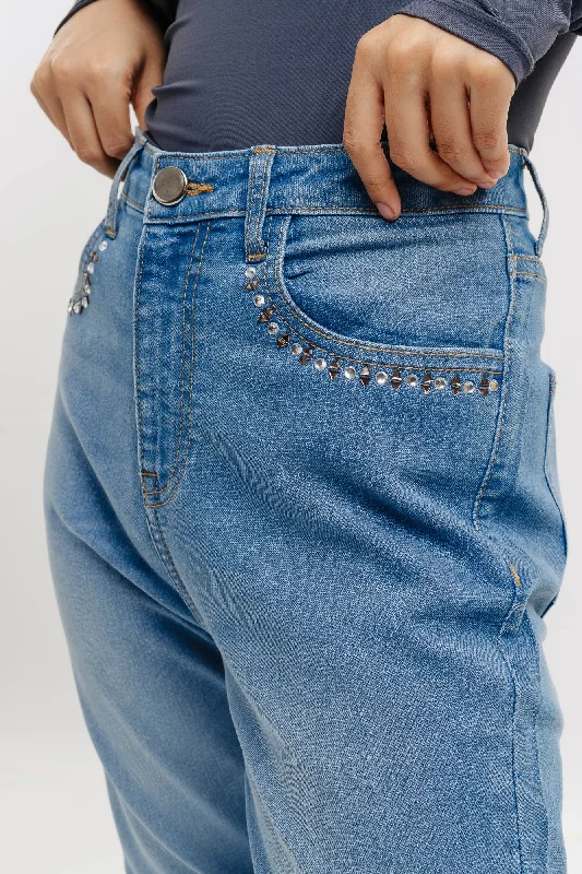 Blue Rhinestone Bootcut Jeans