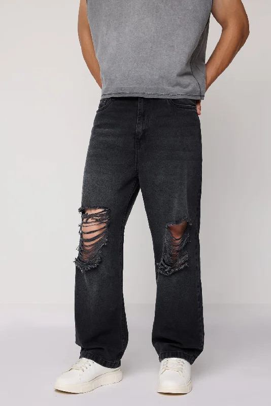 Charcoal Charm Straight Distress Denim Jeans