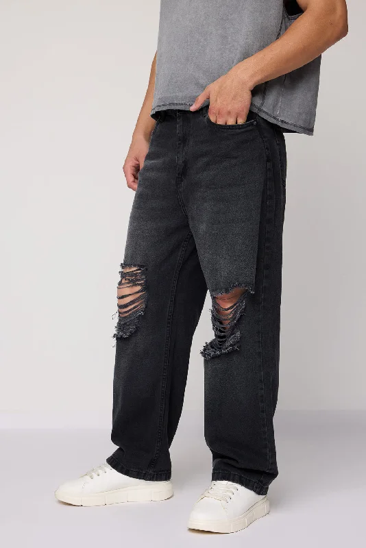 Charcoal Charm Straight Distress Denim Jeans