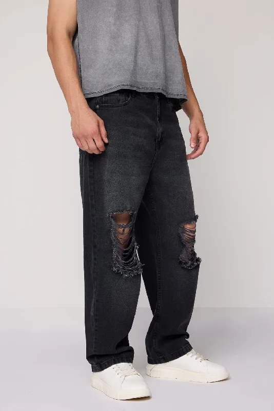 Charcoal Charm Straight Distress Denim Jeans