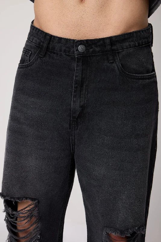 Charcoal Charm Straight Distress Denim Jeans