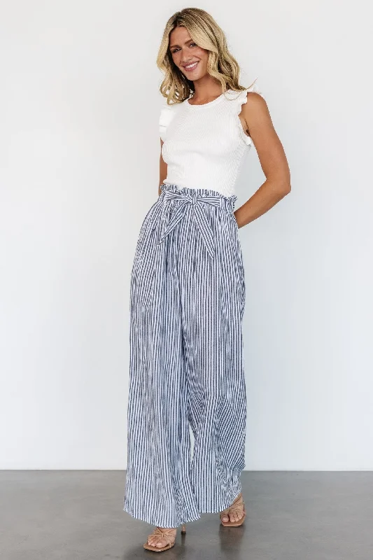 Delphi Wide Leg Pants | Navy Stripe