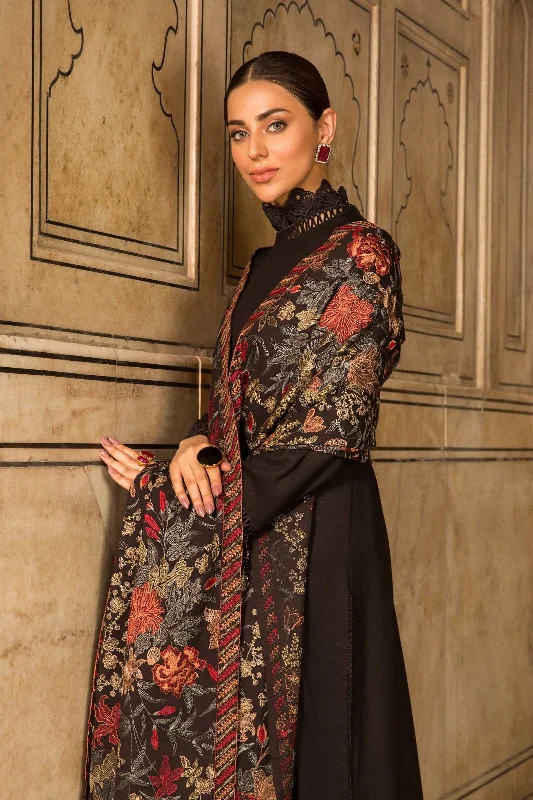 Grace premium D50- Embroidered Karandi Black Shawl.