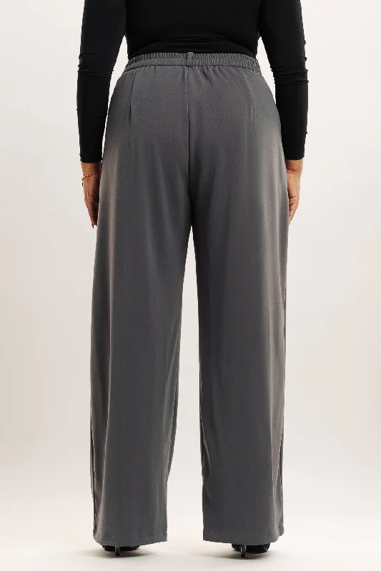 Grey Pleated Straight Fit Curve Korean Pant