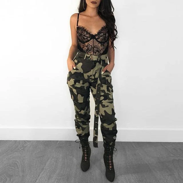 High Waist Pants Women's Camouflage Loose Joggers Women Army Harem Camo Pants Streetwear Cargo Pants Women Capris Long Trousers