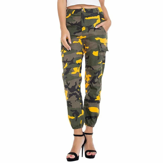 Ladies Plus Size Casual Camo Cargo Pant Popular Summer Women Slim Fit Camouflage Print High Waist Stretch Joggers Trousers S-3XL