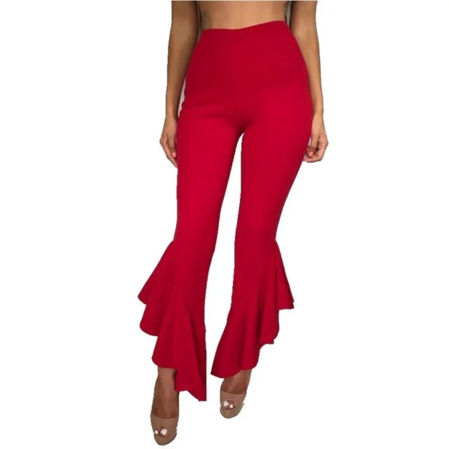 New Women Flare Pants Elegant Stretch High Waist Wide Leg Long Pants Palazzo Trousers