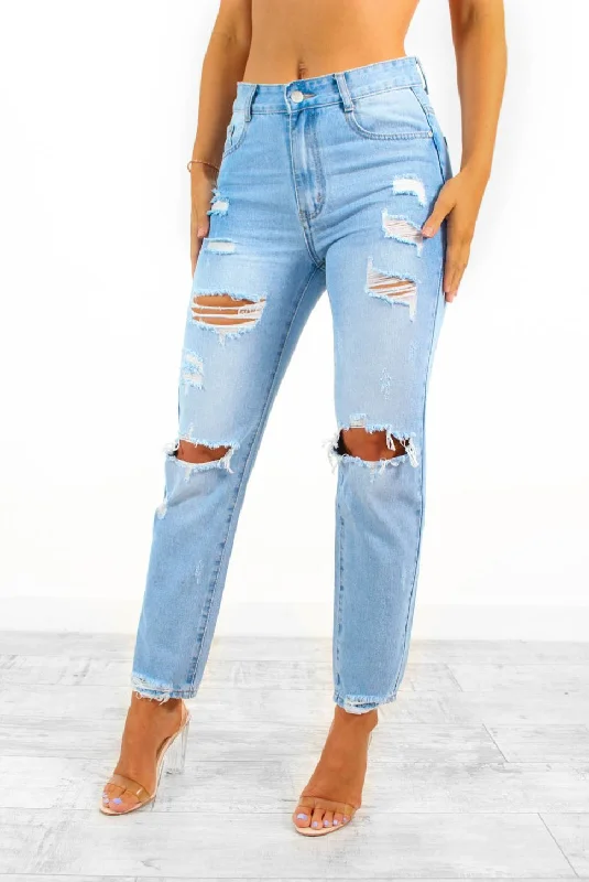 Not A Regular Mom - Blue Denim Ripped Mom Jeans