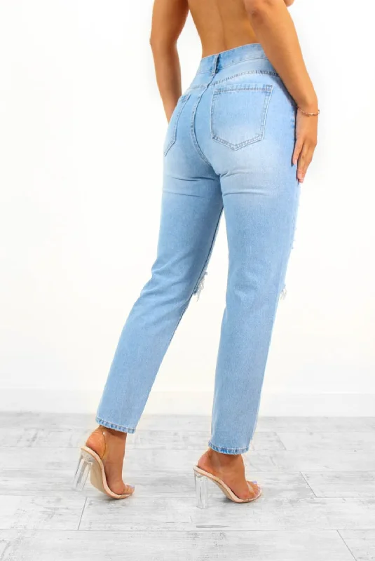 Not A Regular Mom - Blue Denim Ripped Mom Jeans