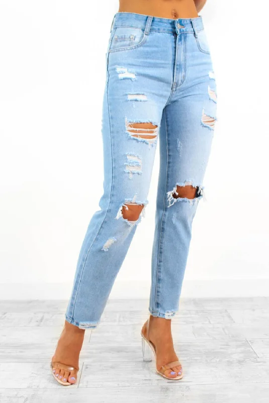 Not A Regular Mom - Blue Denim Ripped Mom Jeans