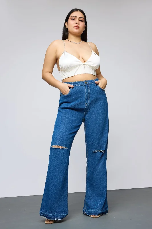 Retro Revival Distressed Curve Bootcut Jeans