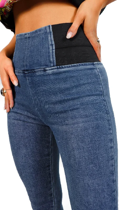 Snatch You Up - Blue Denim Waist Cinching Skinny Jeans