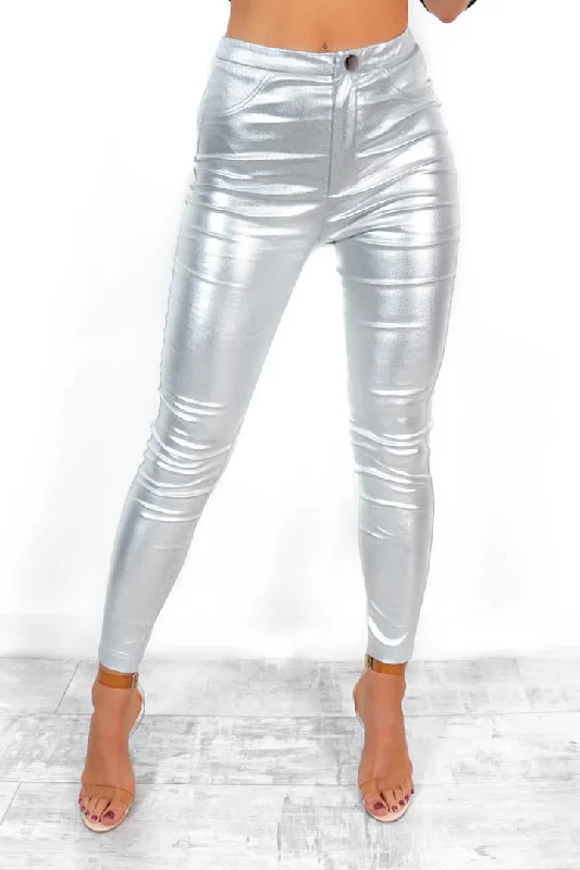 Standing Out - Silver Metallic Coated Jeans