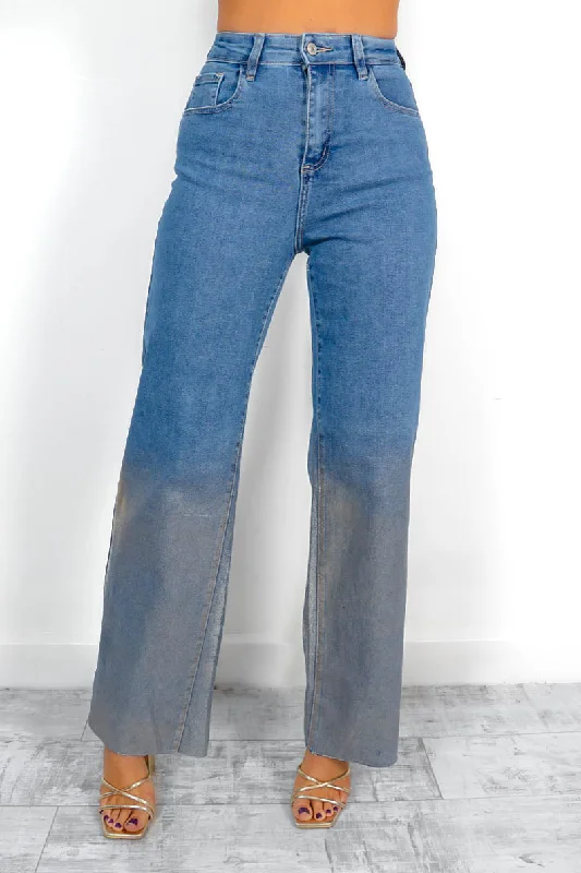 Stood You Up - Blue Gold Metallic Hem Wide-Leg Jeans