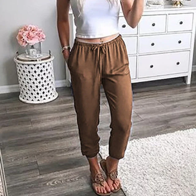 Summer High Quality Women Harem Pants Ladies Elastic Waist Lace Up Pants Summer Casual Loose Trouser  Low Waist Holiday Pants