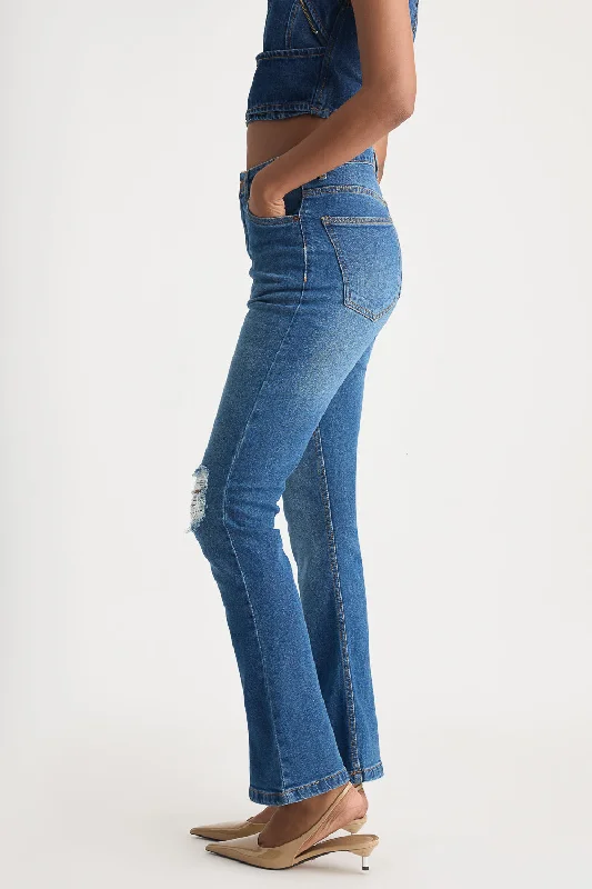 Classic Blue Distress Bootcut Jeans