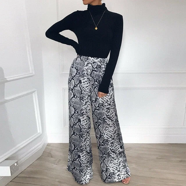 Women Flare Pants Leopard Print Casual Long Pants Lady Snake Printed Harem Pant Women Casual Wide Leg Long Trousers Flared Pant