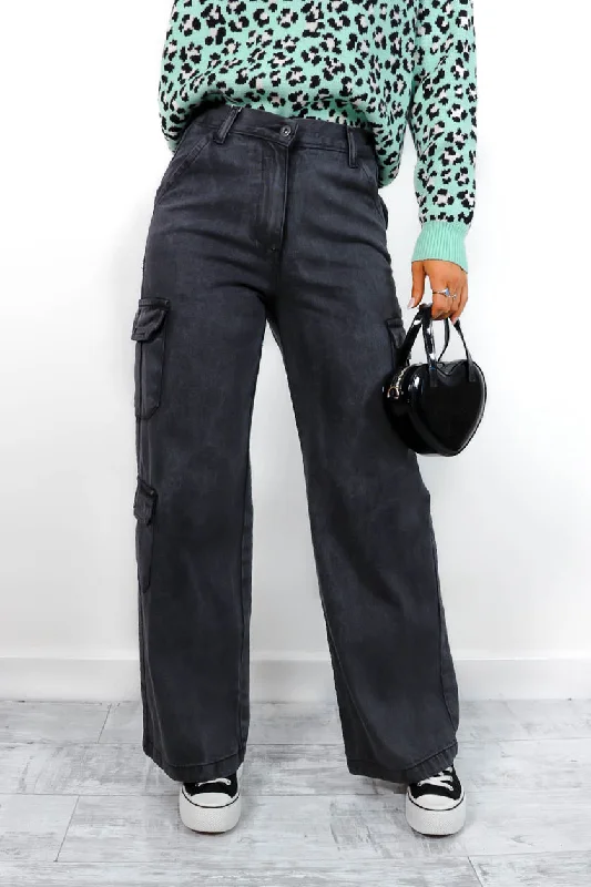 You Cargo Wrong - Acid Wash Pocket Wide Leg Cargo Jeans