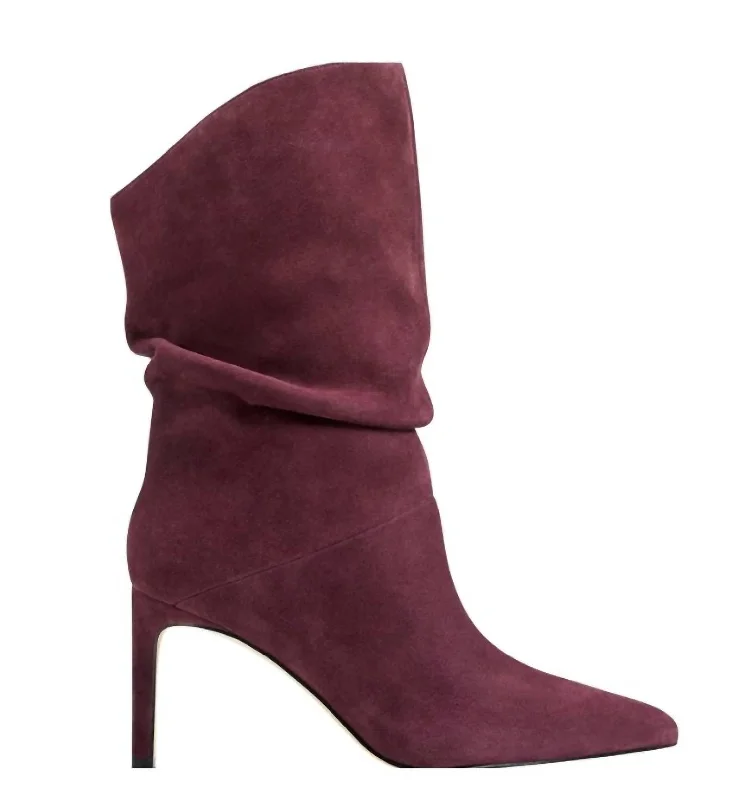 Angi Pointy Toe Stiletto Heeled Bootie In Dark Red Suede