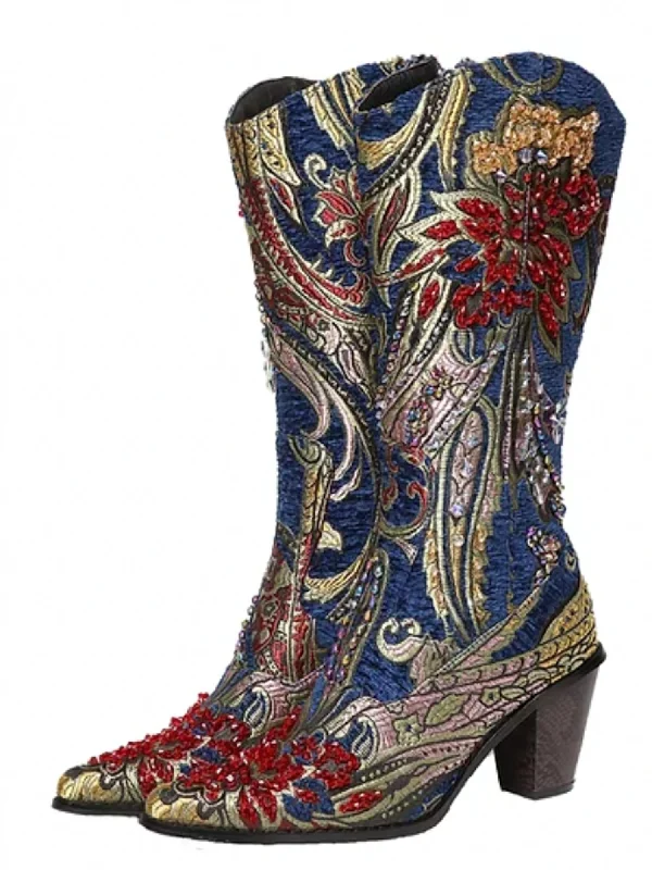 Crystal Embellished Boot In Blue