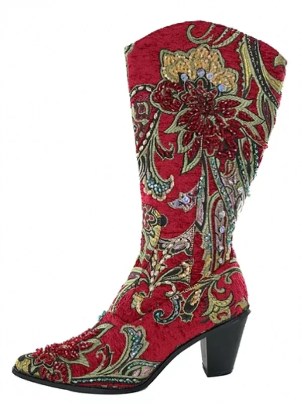 Crystal Embellished Boot In Red