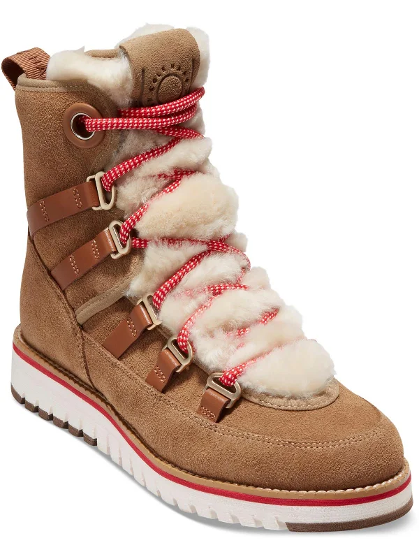 LUKE HIKER Womens Leather Wool Lined Wedge Boots