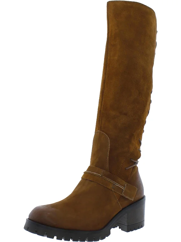 Mayer Womens Suede Stacked Heel Knee-High Boots