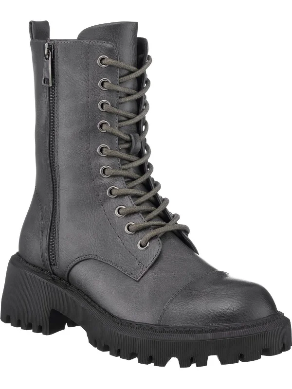 Mckay Womens Faux Leather Pull On Combat & Lace-up Boots