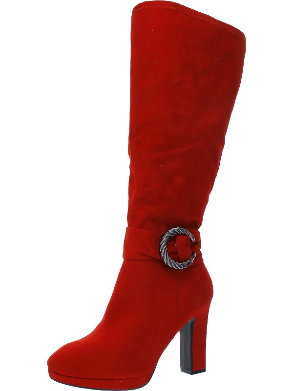 Ovdia Womens Faux Suede Wide Calf Mid-Calf Boots