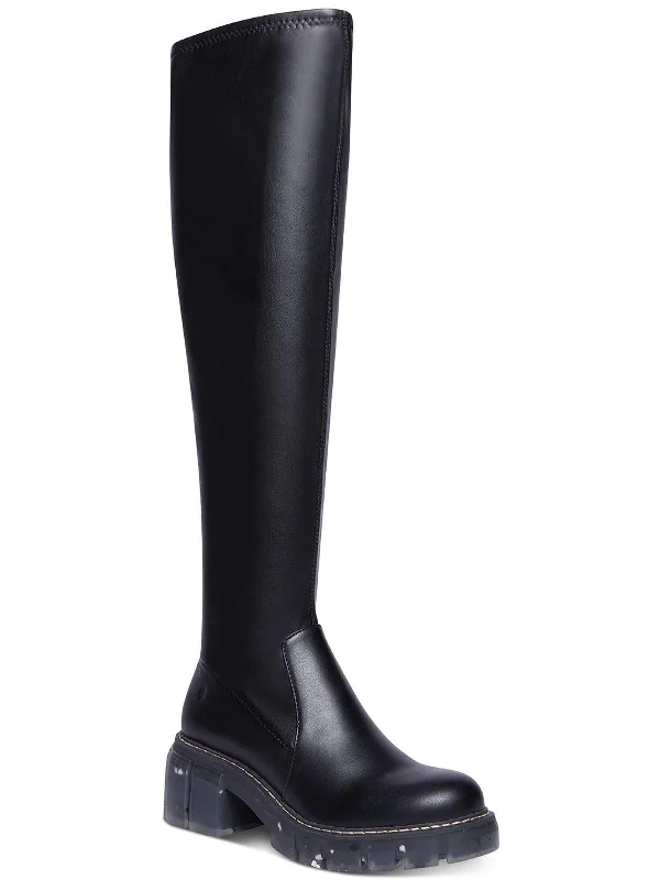 Rosaliaa Womens Faux Leather Chunky Knee-High Boots