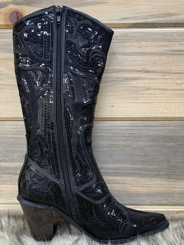 Tall Sequin Boots In Black