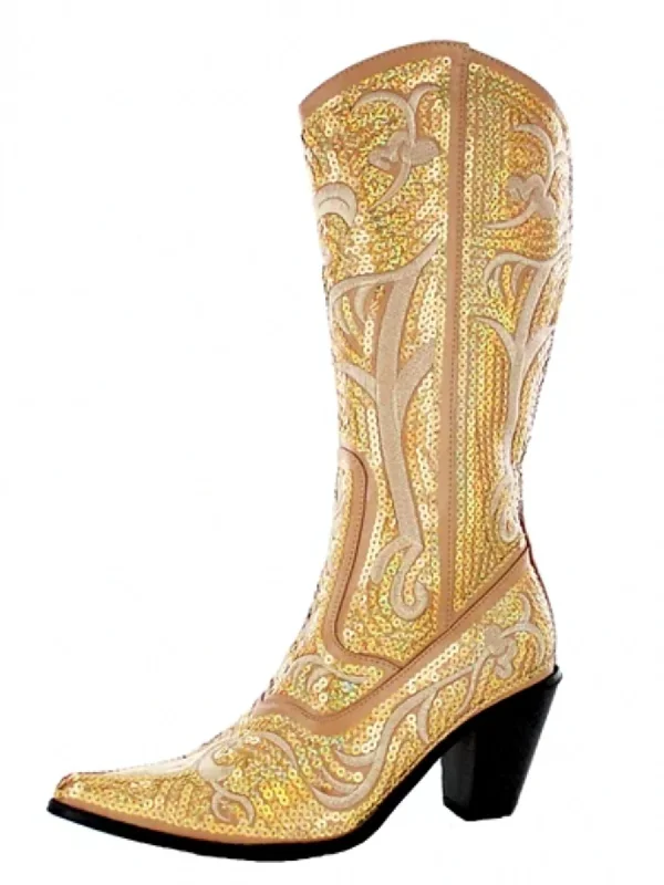 Tall Sequin Boots In Gold