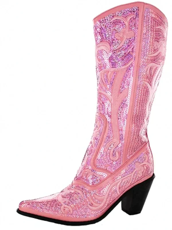 Tall Sequin Boots In Pink