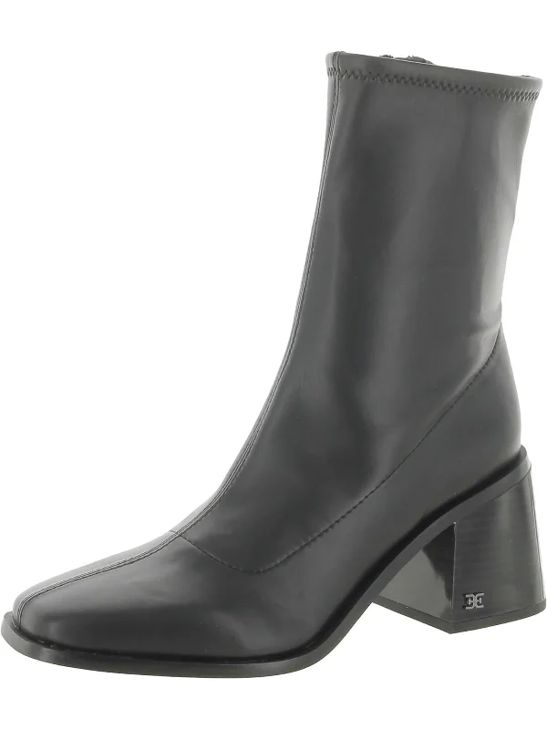 Womens Faux Leather Square Toe Mid-Calf Boots