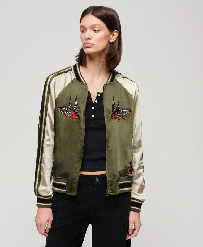 Suikajan Embroidered Bomber Jacket | Olive Night Green