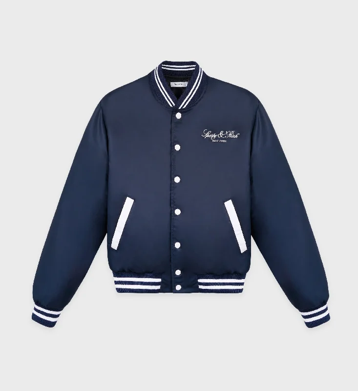 Wellness Boucle Varsity Jacket - Navy/White