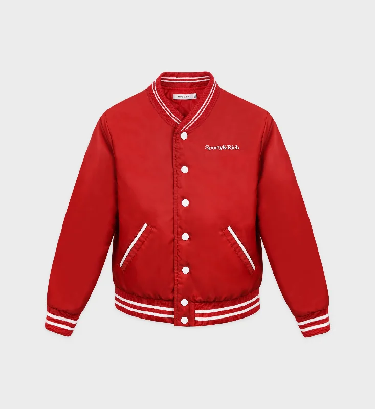 Wellness Club Varsity Jacket - Ruby/White