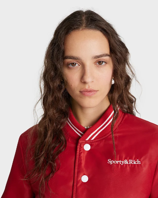 Wellness Club Varsity Jacket - Ruby/White