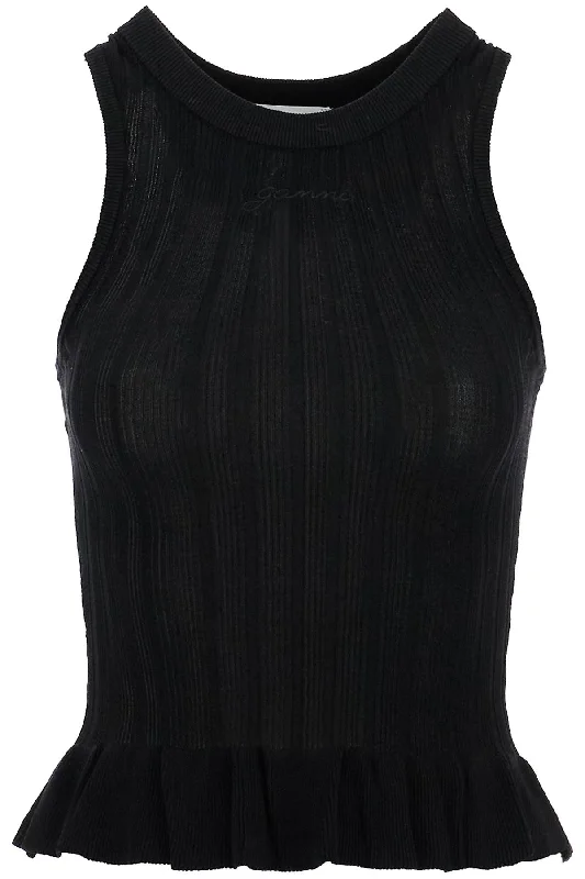 ribbed knit tank top with spaghetti straps K2225 BLACK