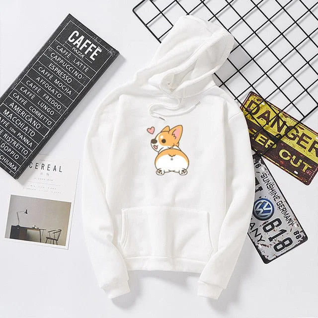 Autumn Cute Corgi Dog Women Sweatshirt Funny Animal Poleron Mujer Large Size Letter Printed Femme Cartoon Tops Hoodie Pullovers