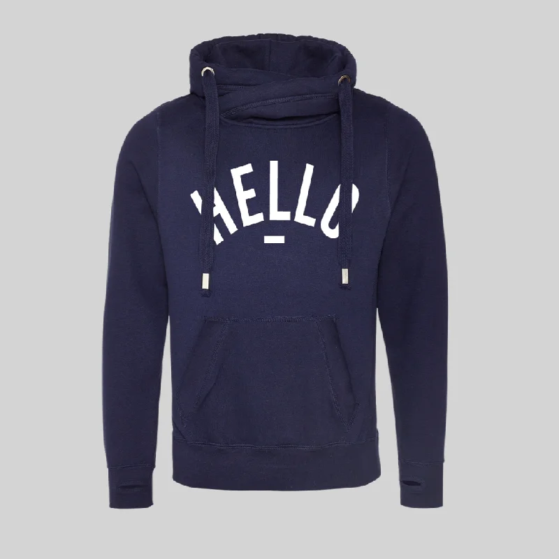 Navy Hello Cowl Neck Hoodie