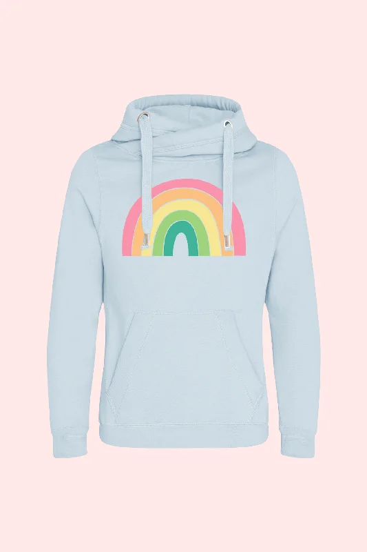 Light Blue Pastel Rainbow Cowl Neck Hoodie