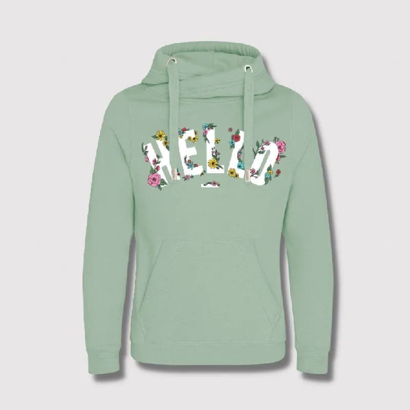 Floral Sage Hello Cowl Neck Hoodie