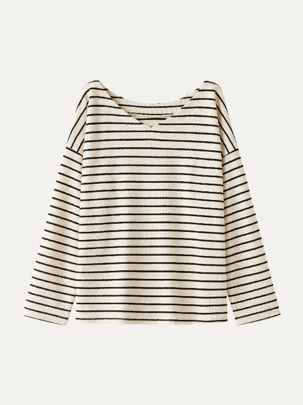 Stripy Knit Oversized Boatneck Top