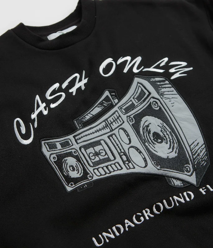 Cash Only Boombox Applique Crewneck Sweatshirt - Black