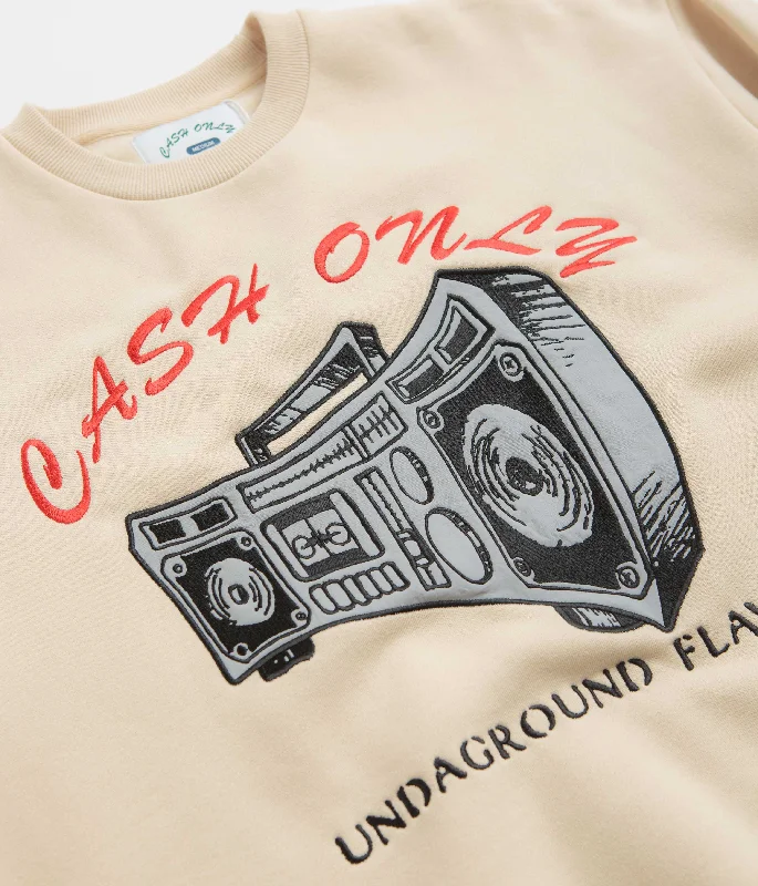 Cash Only Boombox Applique Crewneck Sweatshirt - Cream