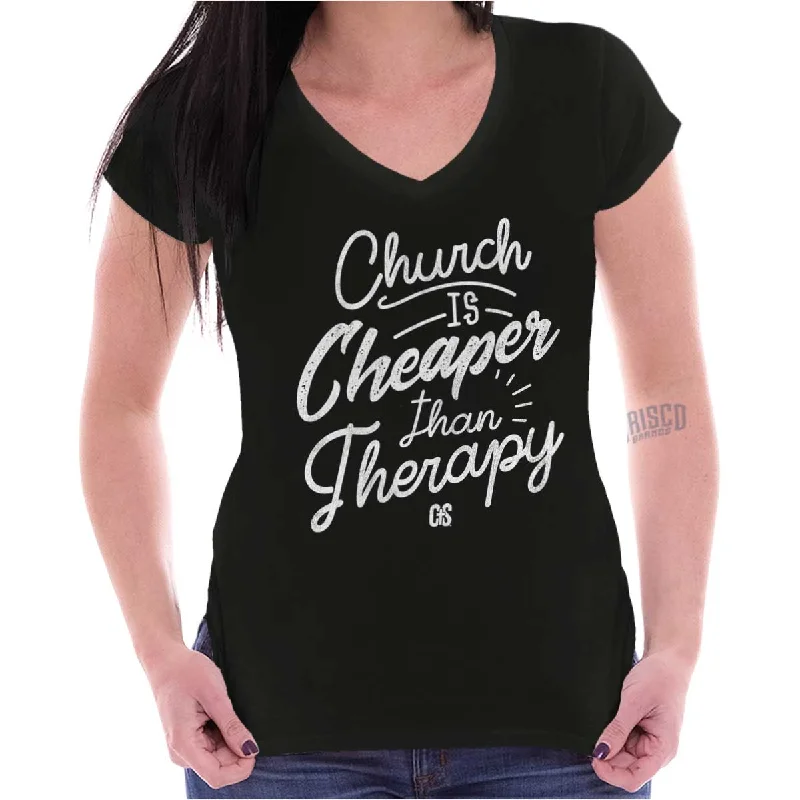 Church Therapy Junior Fit V-Neck T Shirt