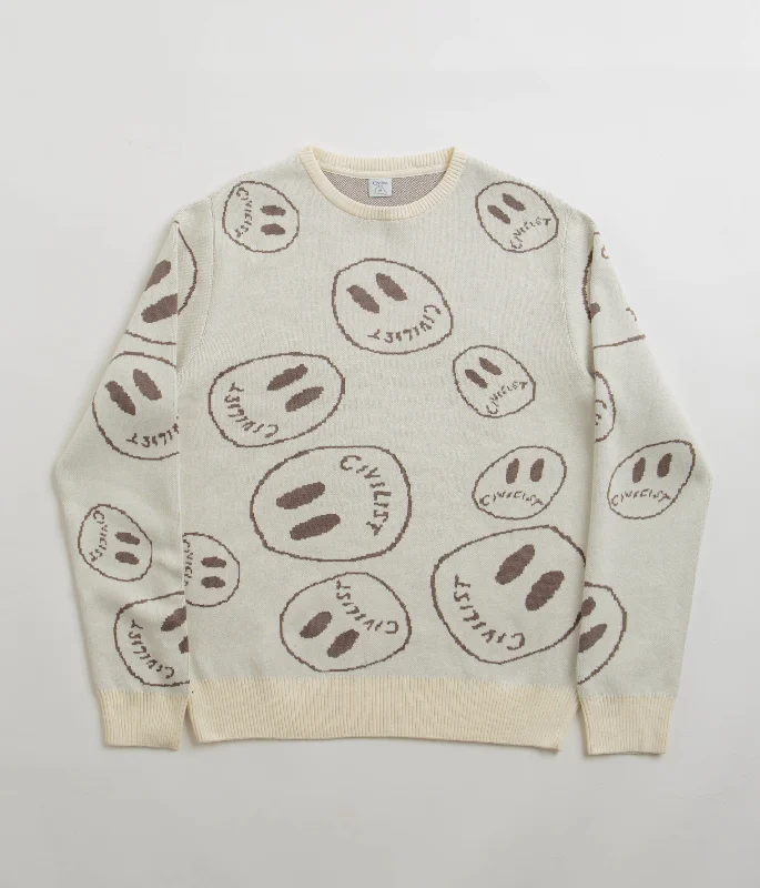 Civilist Smiler Knit Crewneck Sweatshirt - Ecru