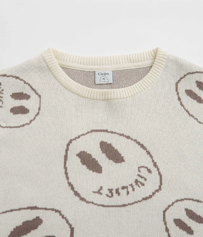 Civilist Smiler Knit Crewneck Sweatshirt - Ecru